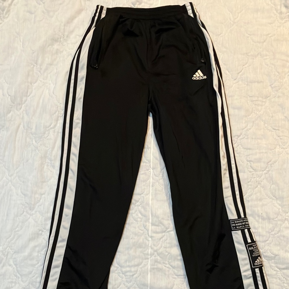 Adidas size small. Black retro rip off pants